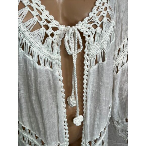 Vivid Women's Boho Crochet Kimono Swimwear Cover-Up Fringe White Size 2X - Picture 2 of 9